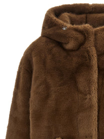 LOU ANDREA Eco Fur Hooded Jacket Brown