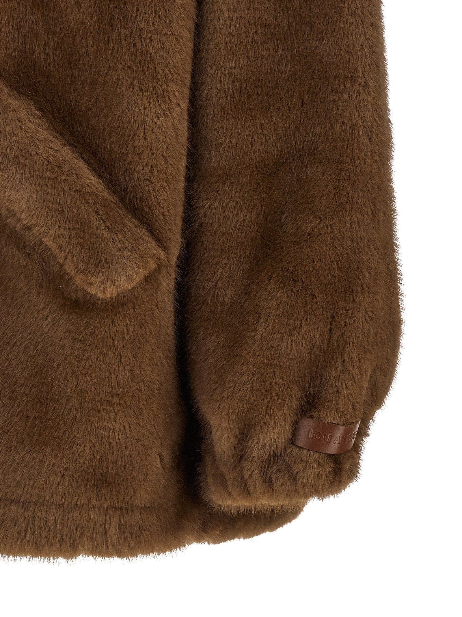LOU ANDREA Eco Fur Hooded Jacket Brown