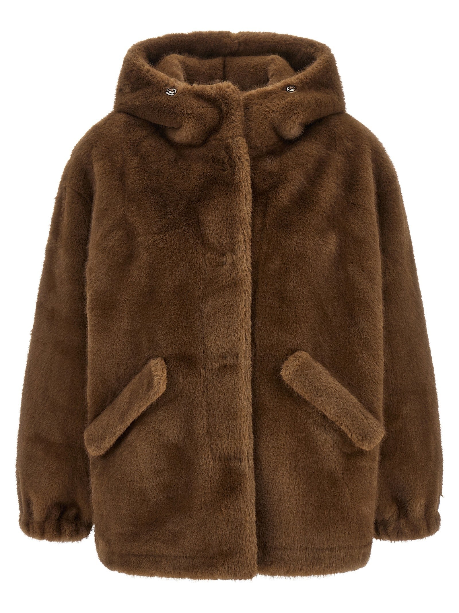 LOU ANDREA Eco Fur Hooded Jacket Brown
