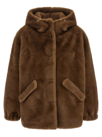 LOU ANDREA Eco Fur Hooded Jacket Brown