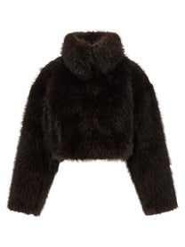 ROTATE Birger Christensen Eco Fur Short Jacket Brown
