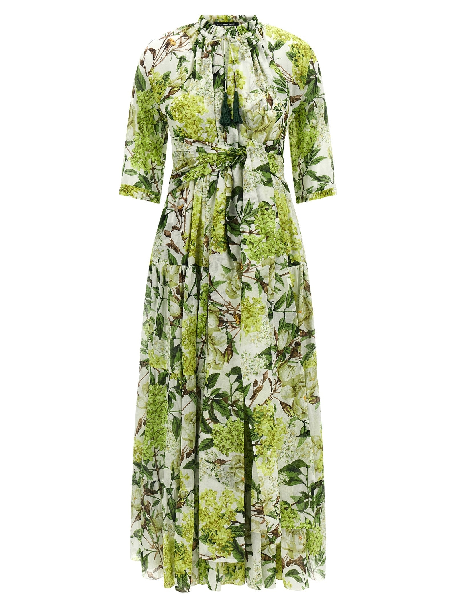 Samantha Sung Eden Long Dress in Cotton Muslin Green