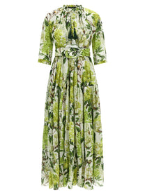 Samantha Sung Eden Long Dress in Cotton Muslin Green
