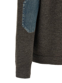 Maison Margiela Elbow Patch Quarter Zip Reversible Sweater Grey