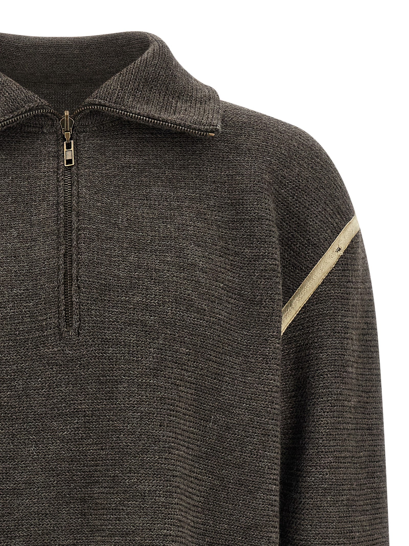 Maison Margiela Elbow Patch Quarter Zip Reversible Sweater Grey