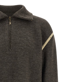 Maison Margiela Elbow Patch Quarter Zip Reversible Sweater Grey
