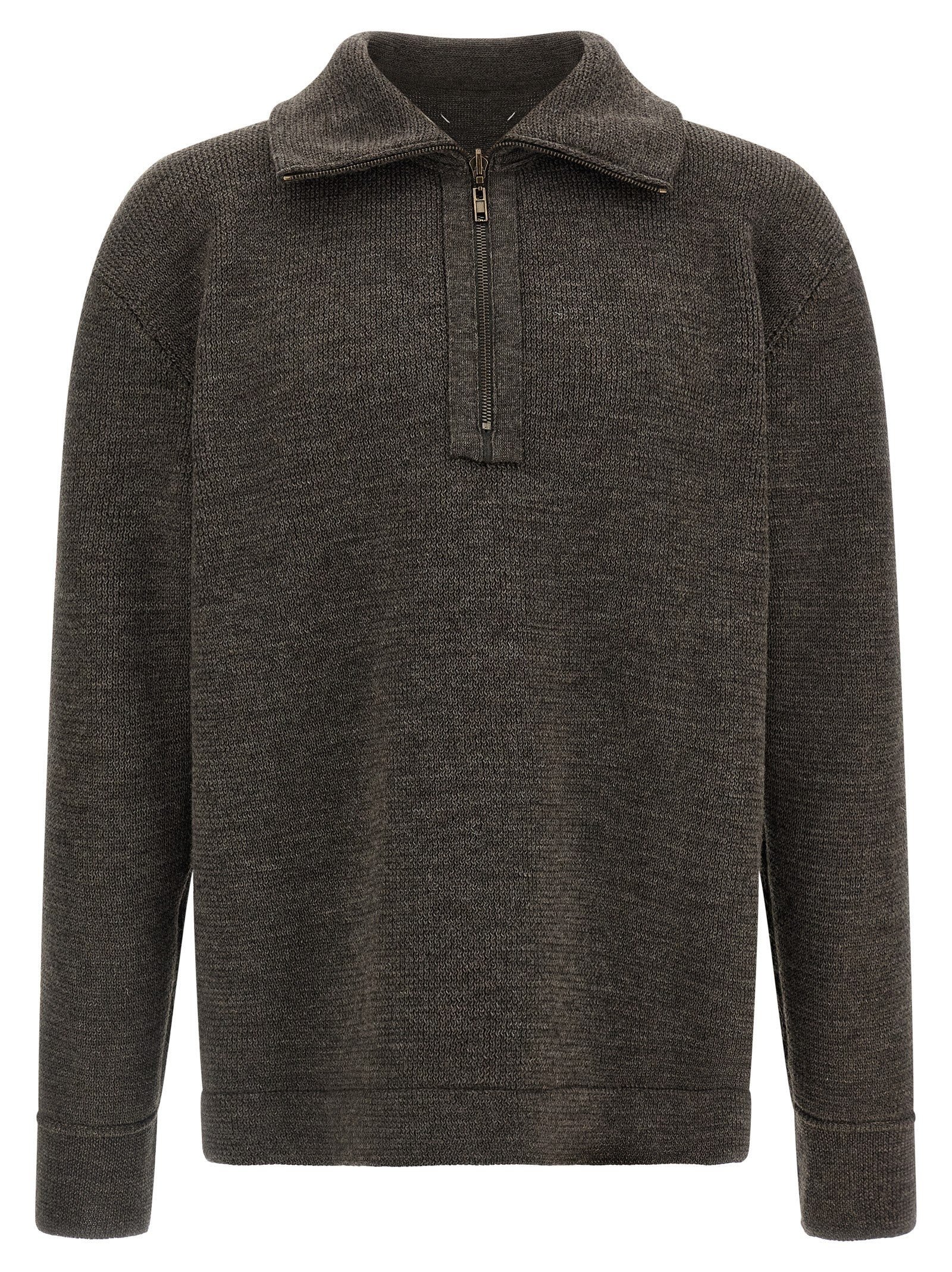 Maison Margiela Elbow Patch Quarter Zip Reversible Sweater Grey