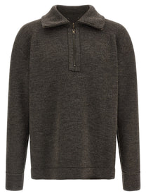 Maison Margiela Elbow Patch Quarter Zip Reversible Sweater Grey