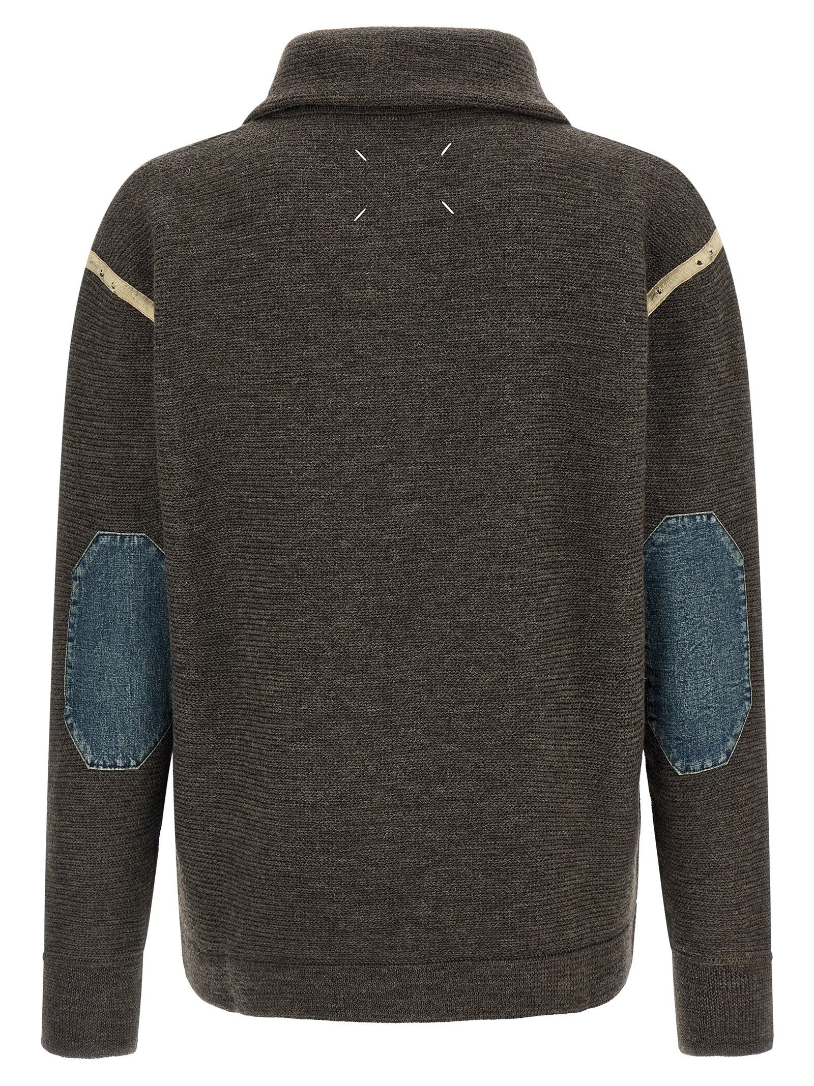 Maison Margiela Elbow Patch Quarter Zip Reversible Sweater Grey