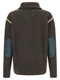 Maison Margiela Elbow Patch Quarter Zip Reversible Sweater Grey