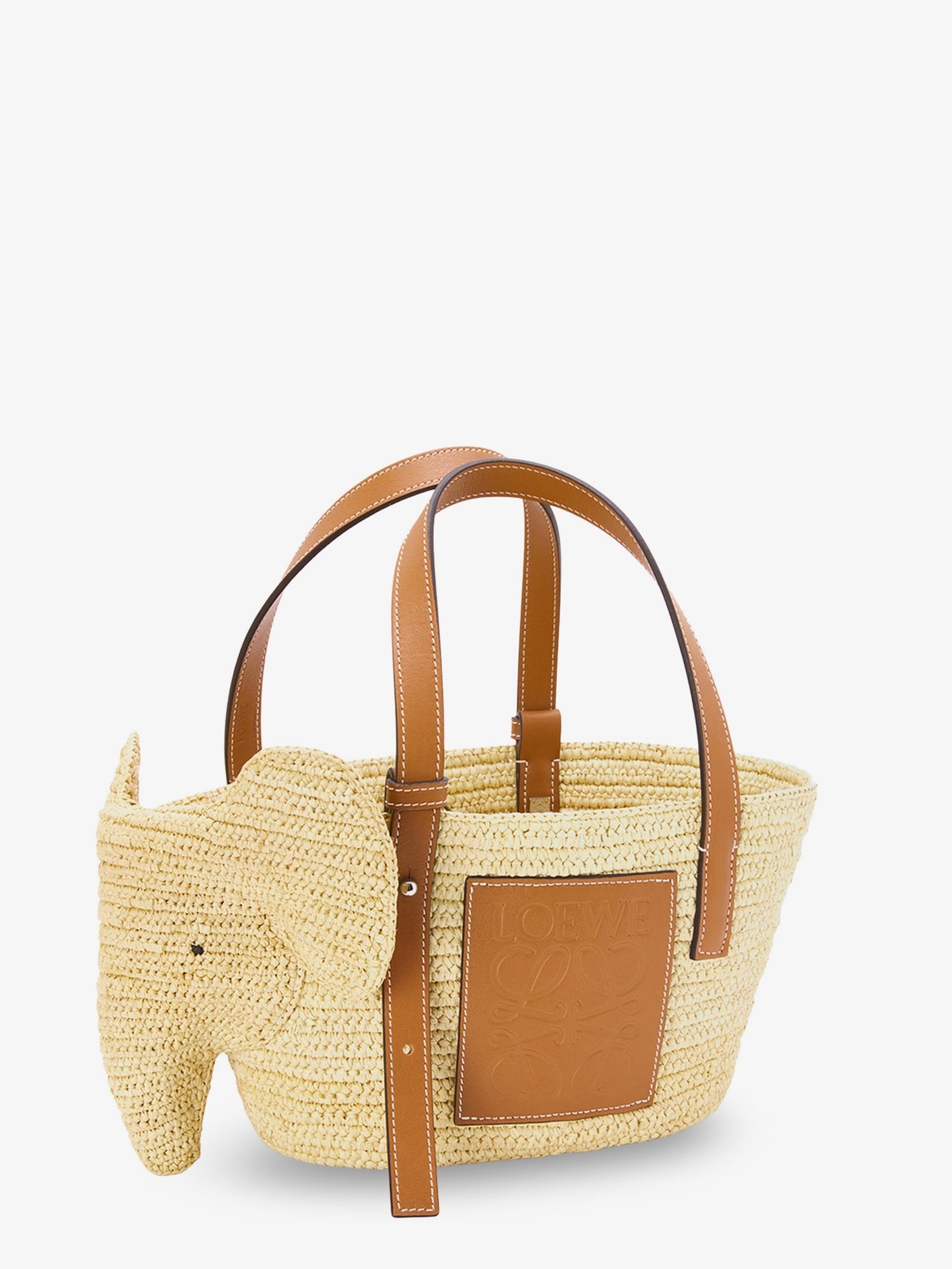 Loewe Women's Elephan Rafia and Leather Handbag White