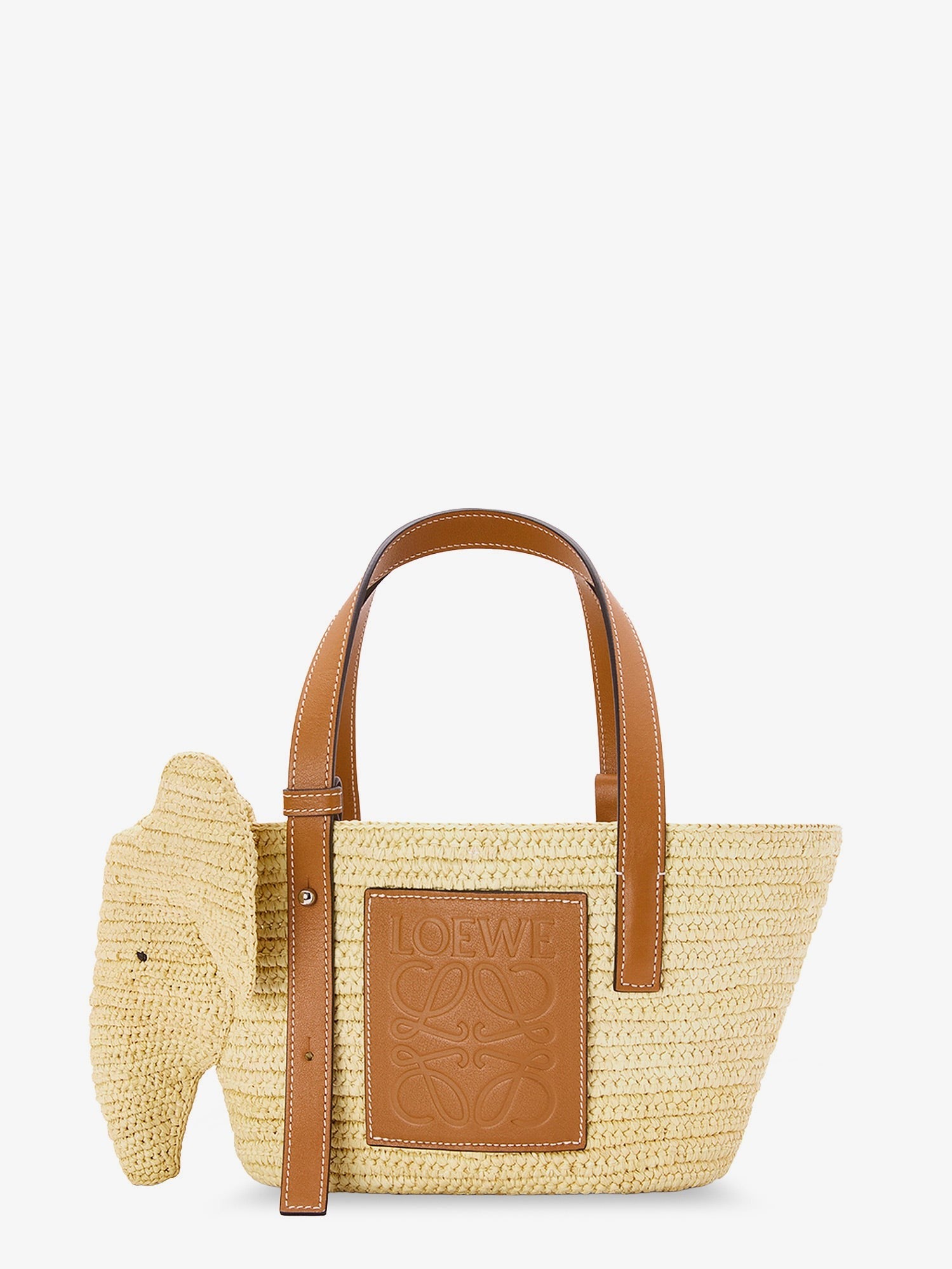 Loewe Women's Elephan Rafia and Leather Handbag White