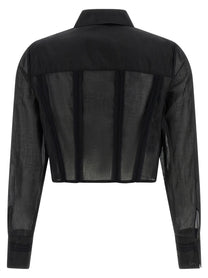 ELISABETTA FRANCHI - ELISABETTA FRANCHI - Logo embroidery maxi crop shirt - Women’s Tops