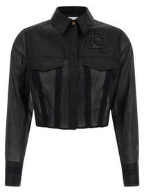 ELISABETTA FRANCHI - ELISABETTA FRANCHI - Logo embroidery maxi crop shirt - Women’s Tops