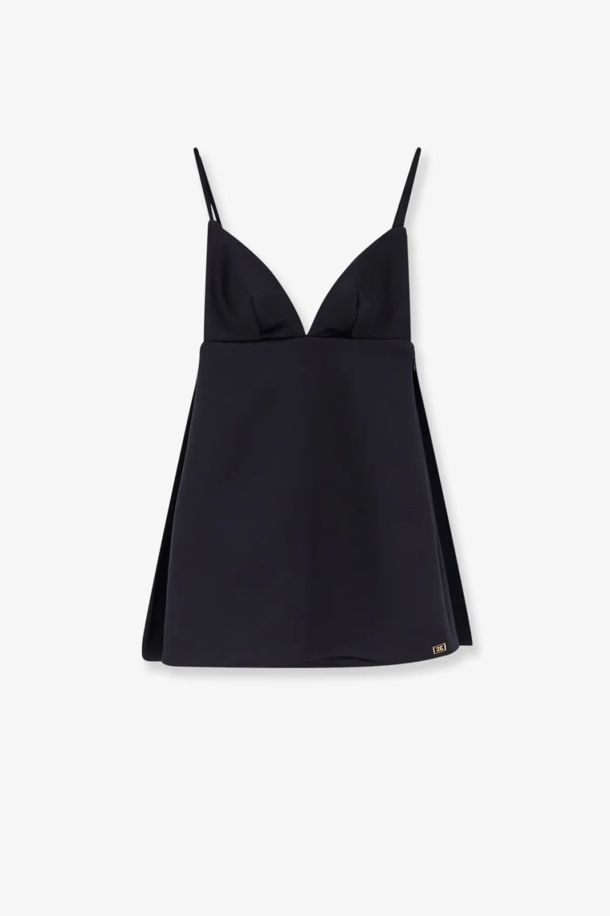 Elisabetta Franchi women’s black satin mini dress with thin spaghetti straps and a flared skirt for daily wear
