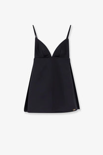 Elisabetta franchi women’s daily satin mini dress in black featuring thin spaghetti straps and a flared skirt