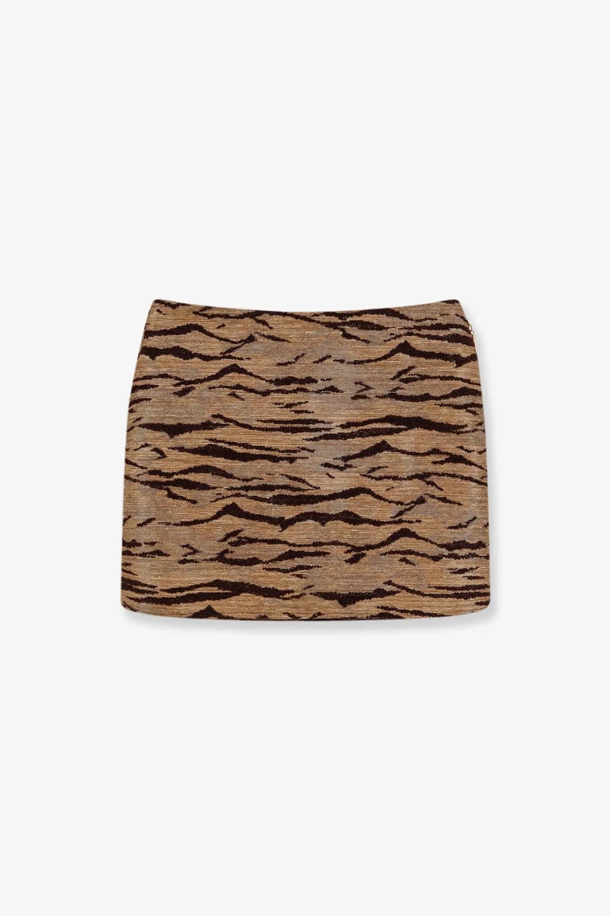 Elisabetta Franchi women’s beige embroidered mini skirt with textured brown and black tiger stripe pattern