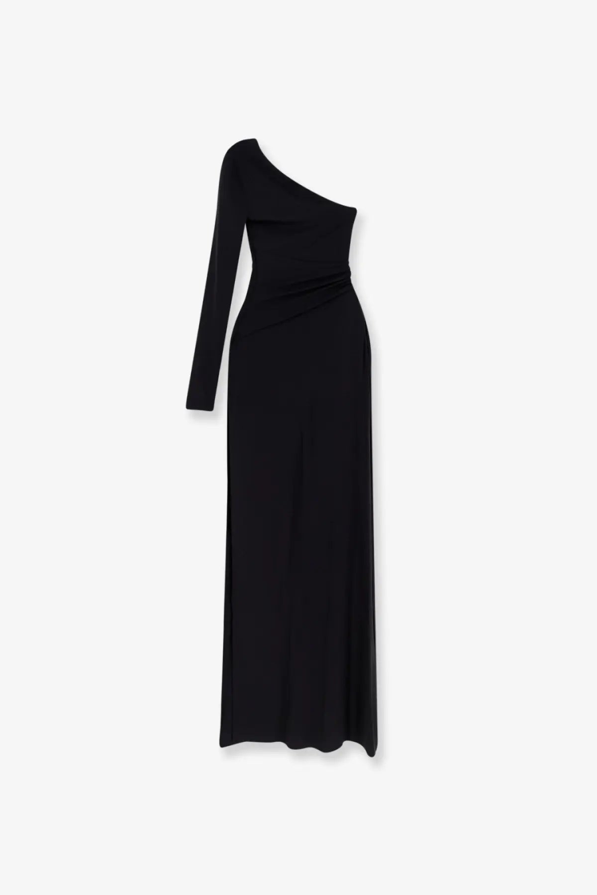 Elisabetta Franchi womens black one-shoulder floor-length long sleeve red carpet stretch viscose dress with draped waist