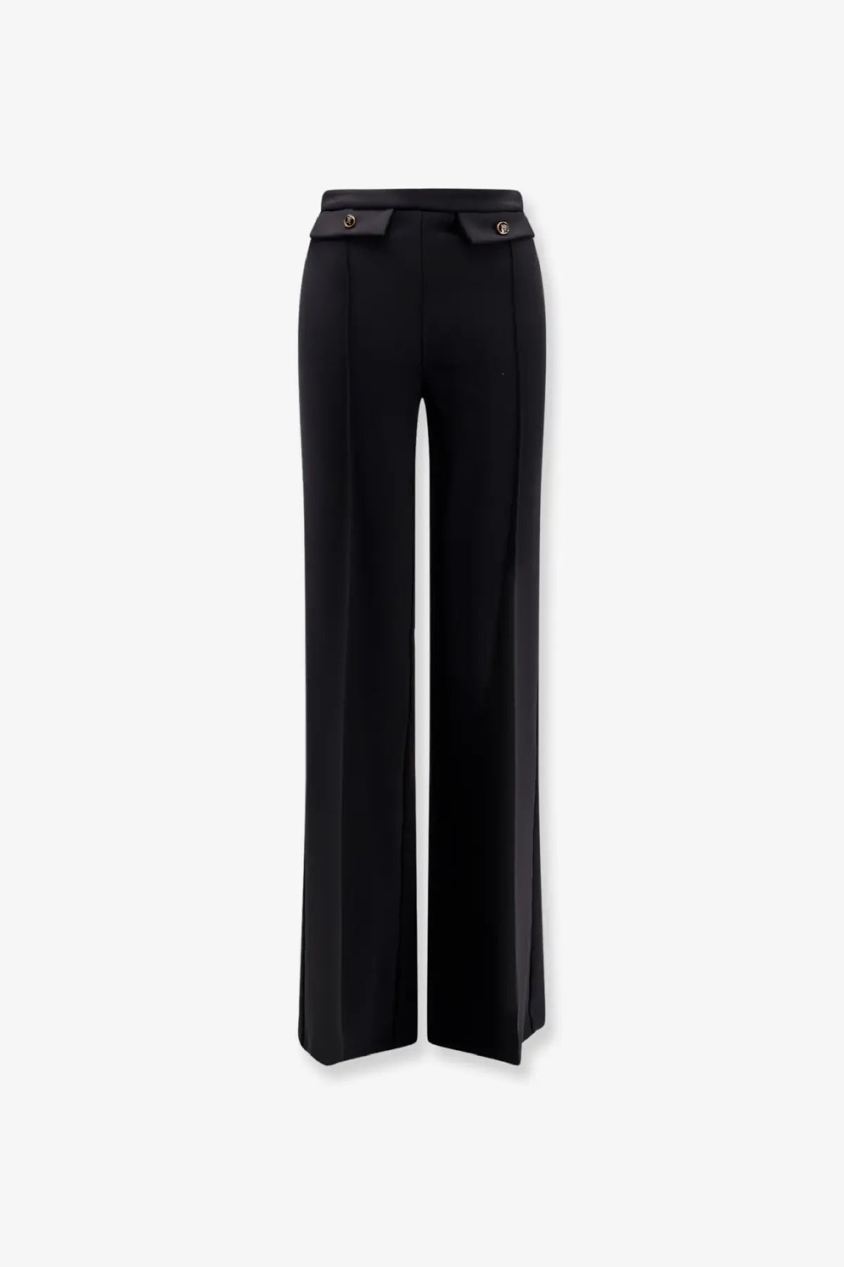 Elisabetta Franchi women’s black wide-leg trousers with tailored fit and flap pockets with metallic buttons
