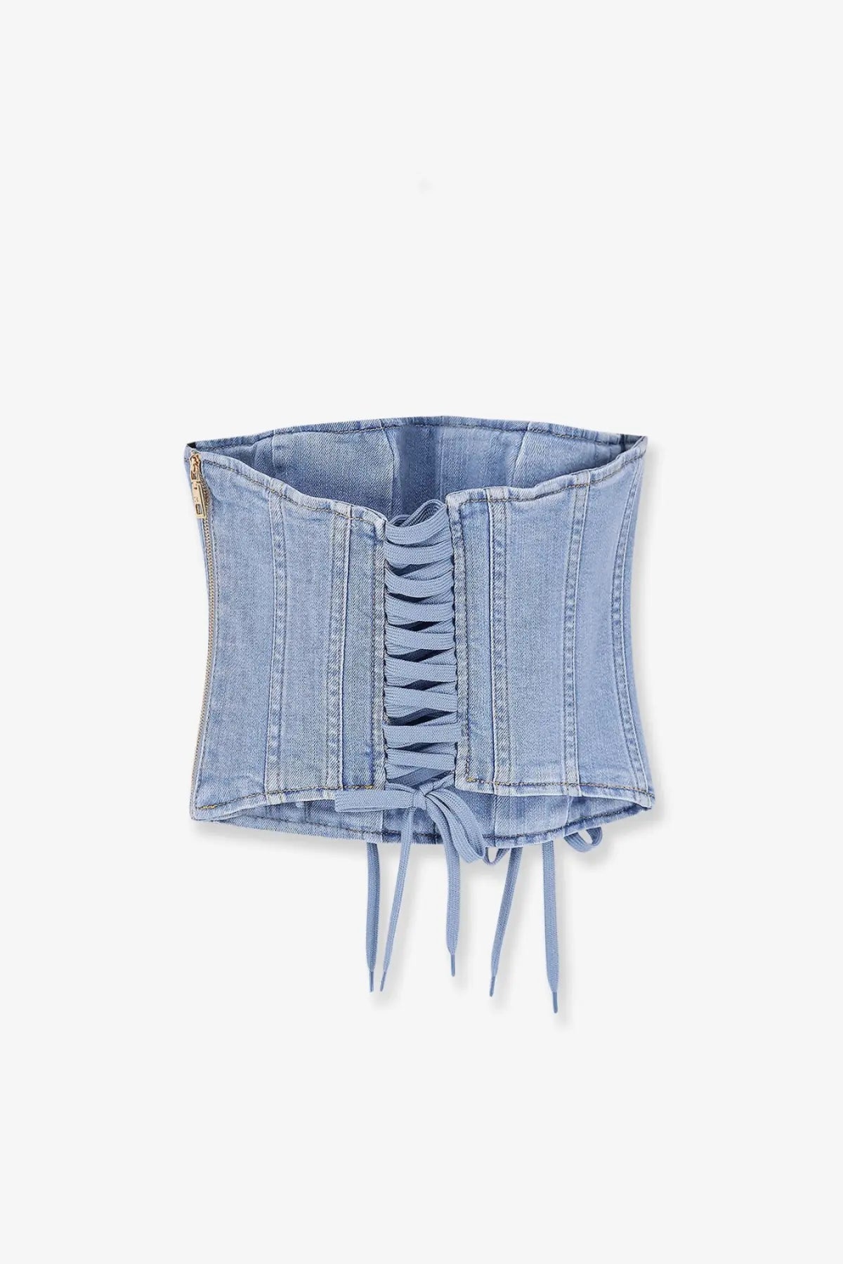Elisabetta Franchi women’s urban denim bustier in light blue with lace-up front and adjustable ties made of denim