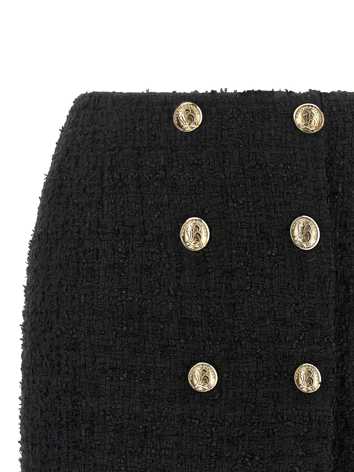 Balmain Embossed Button Detail Miniskirt Black
