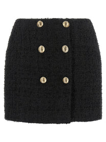 Balmain Embossed Button Detail Miniskirt Black