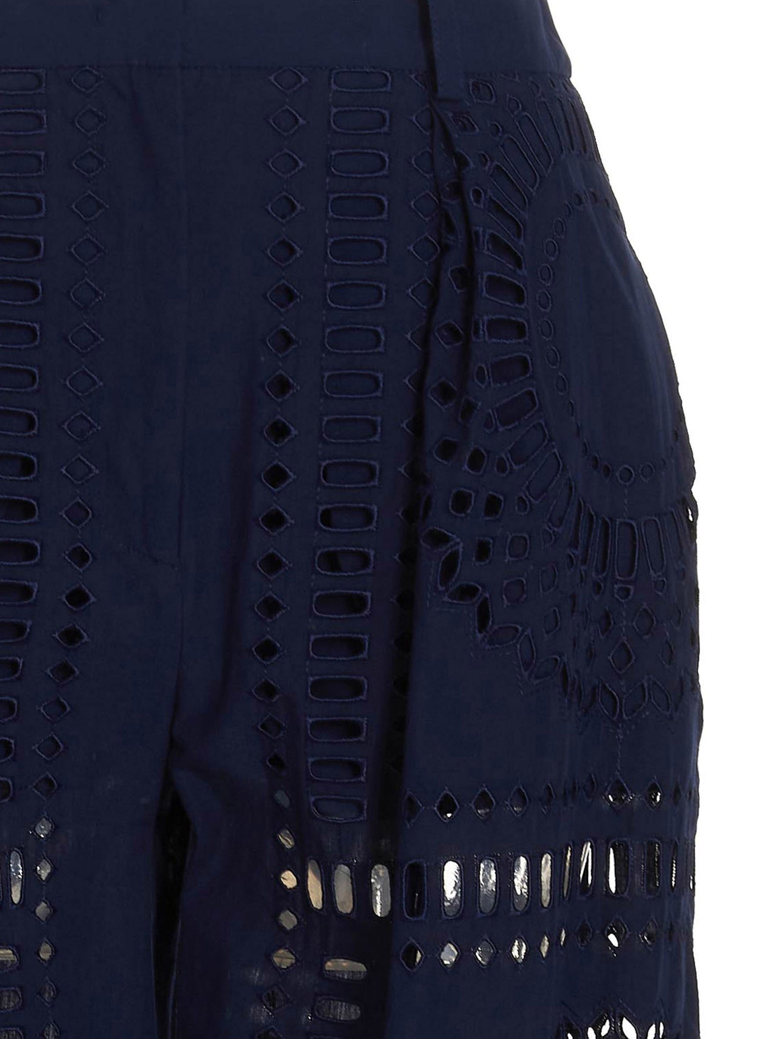 Alberta Ferretti Embroidered Cotton Pants Blue