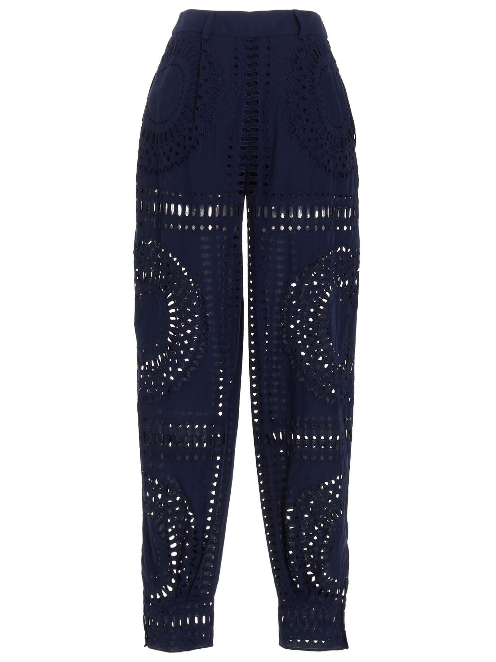 Alberta Ferretti Embroidered Cotton Pants Blue