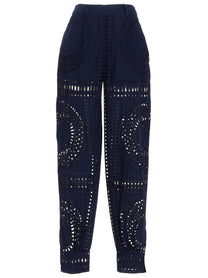 Alberta Ferretti Embroidered Cotton Pants Blue