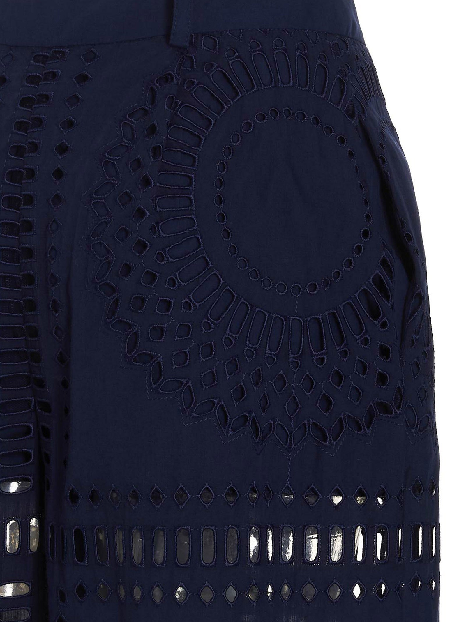 Alberta Ferretti Embroidered Cotton Pants Blue
