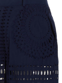 Alberta Ferretti Embroidered Cotton Pants Blue