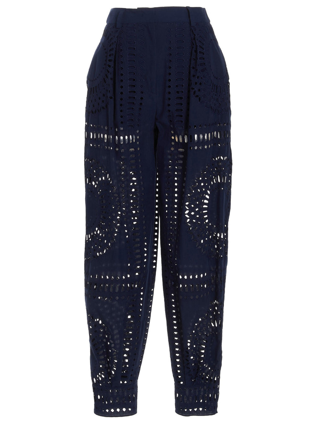 Alberta Ferretti Embroidered Cotton Pants Blue