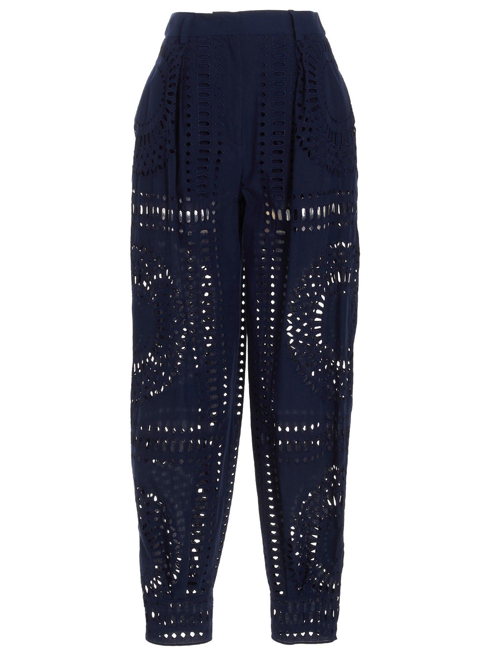 Alberta Ferretti Embroidered Cotton Pants Blue
