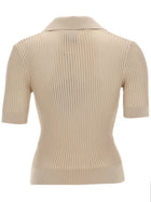 Patou Women's Embroidered Cotton Polo Shirt Beige, view 2