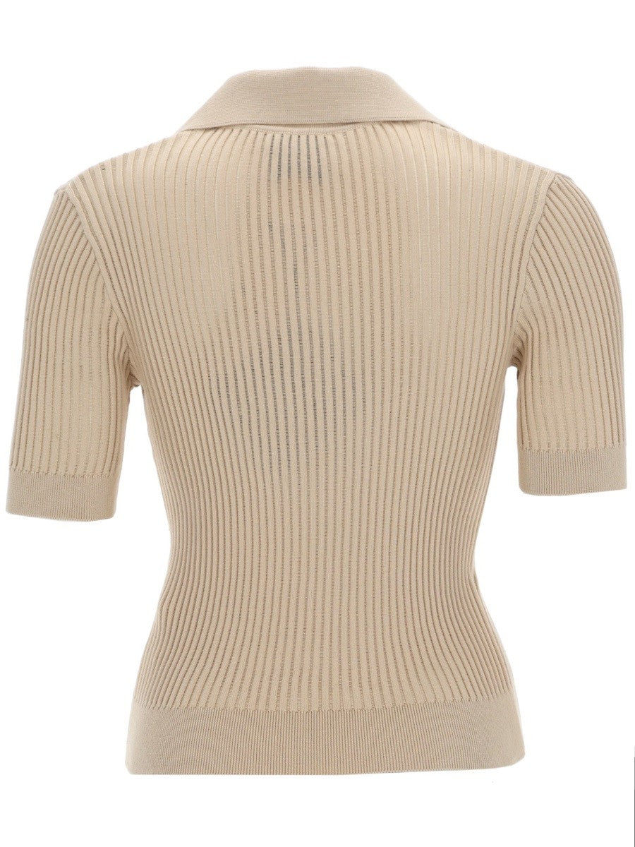 Patou Women's Embroidered Cotton Polo Shirt Beige