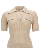 Patou Women's Embroidered Cotton Polo Shirt Beige
