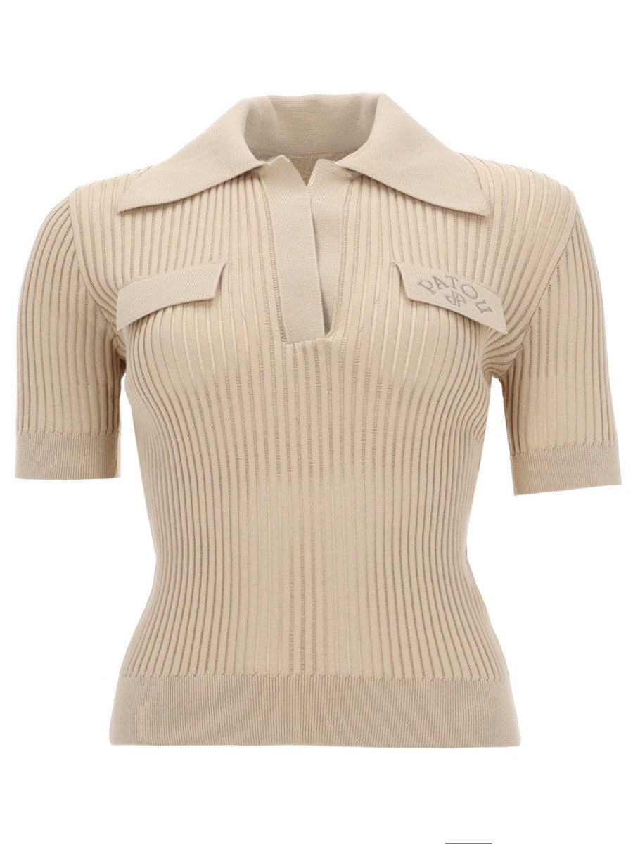 Patou Women's Embroidered Cotton Polo Shirt Beige