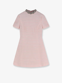 Valentino Women's Embroidered Crinkle Cotton Tweed Mini Dress Blue