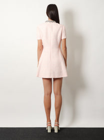 Valentino Women's Embroidered Crinkle Cotton Tweed Mini Dress Blue