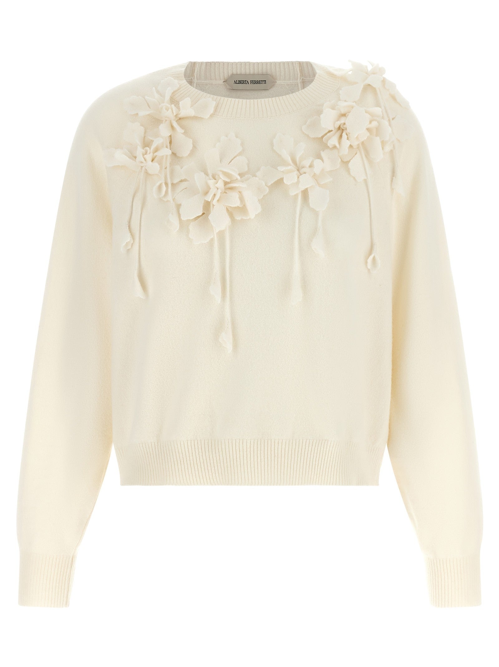 Alberta Ferretti Embroidered Flower Sweater White