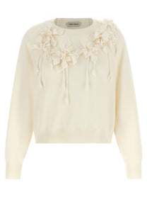 Alberta Ferretti Embroidered Flower Sweater White