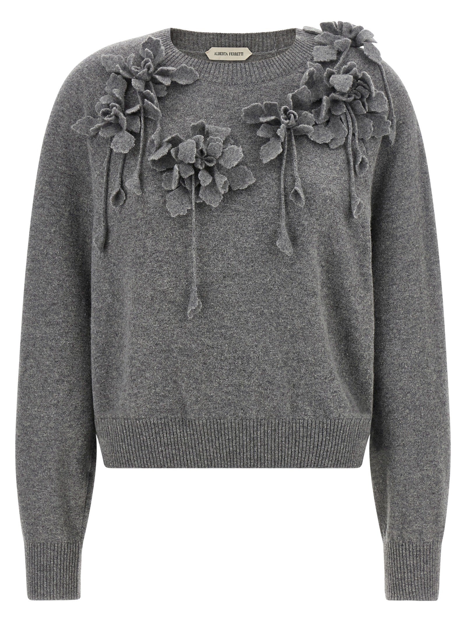 Alberta Ferretti Embroidered Flower Sweater Grey