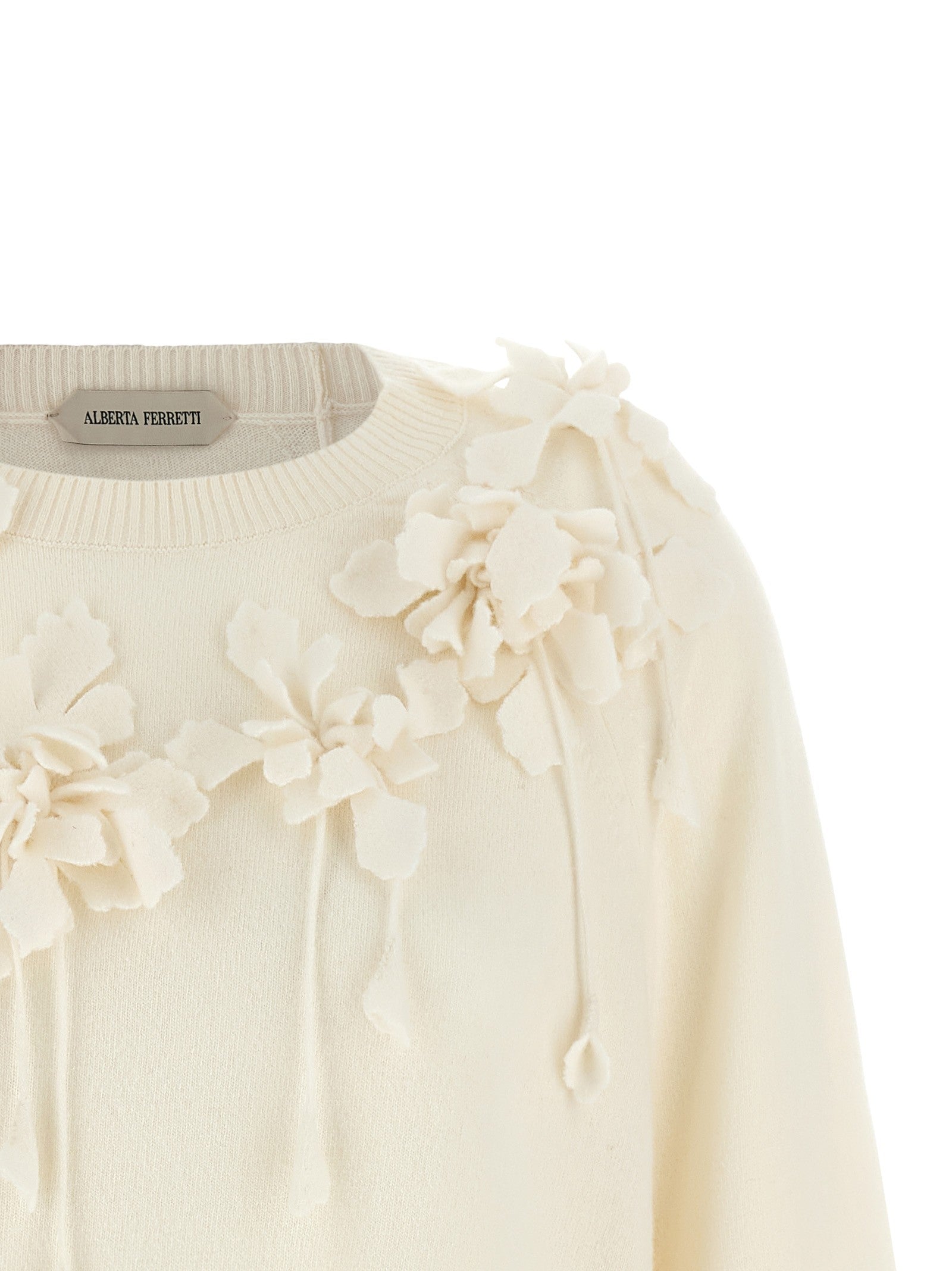 Alberta Ferretti Embroidered Flower Sweater White