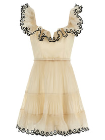 Zimmermann Embroidered Frilled Mini Dress Beige