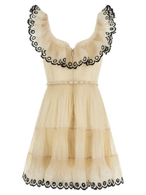 Zimmermann Embroidered Frilled Mini Dress Beige
