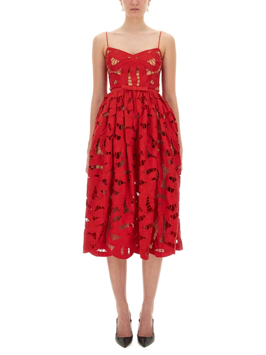 self-portrait Women's Embroidered Midi Dress Red