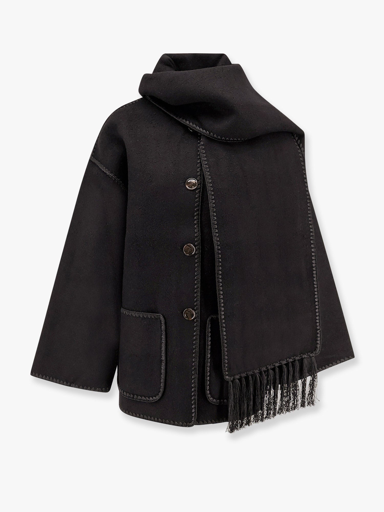 Toteme Women's Embroidered Scarf Jacket in Wool Blend Black