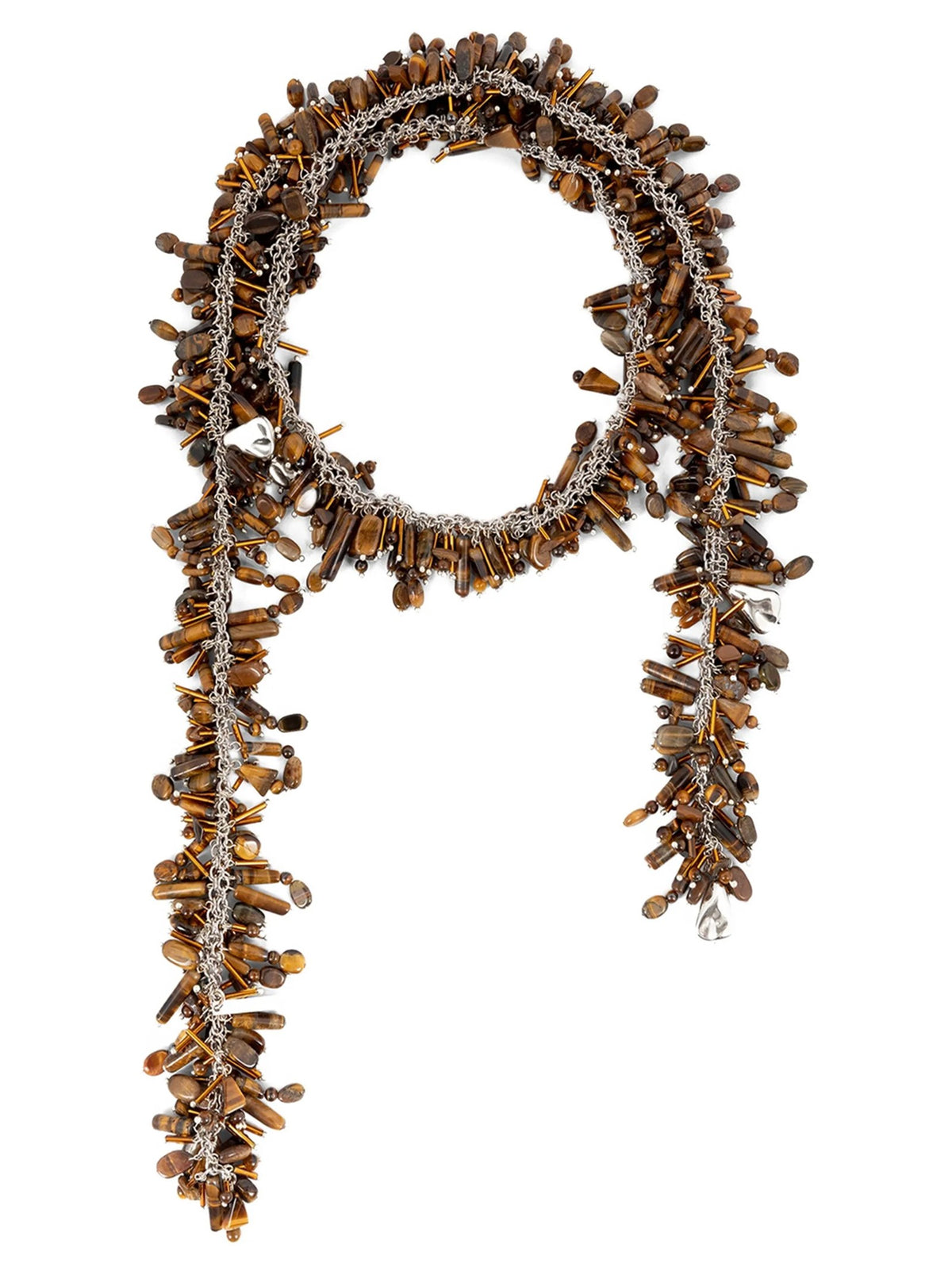 Dries Van Noten Embroidered Scarf Necklace Brown