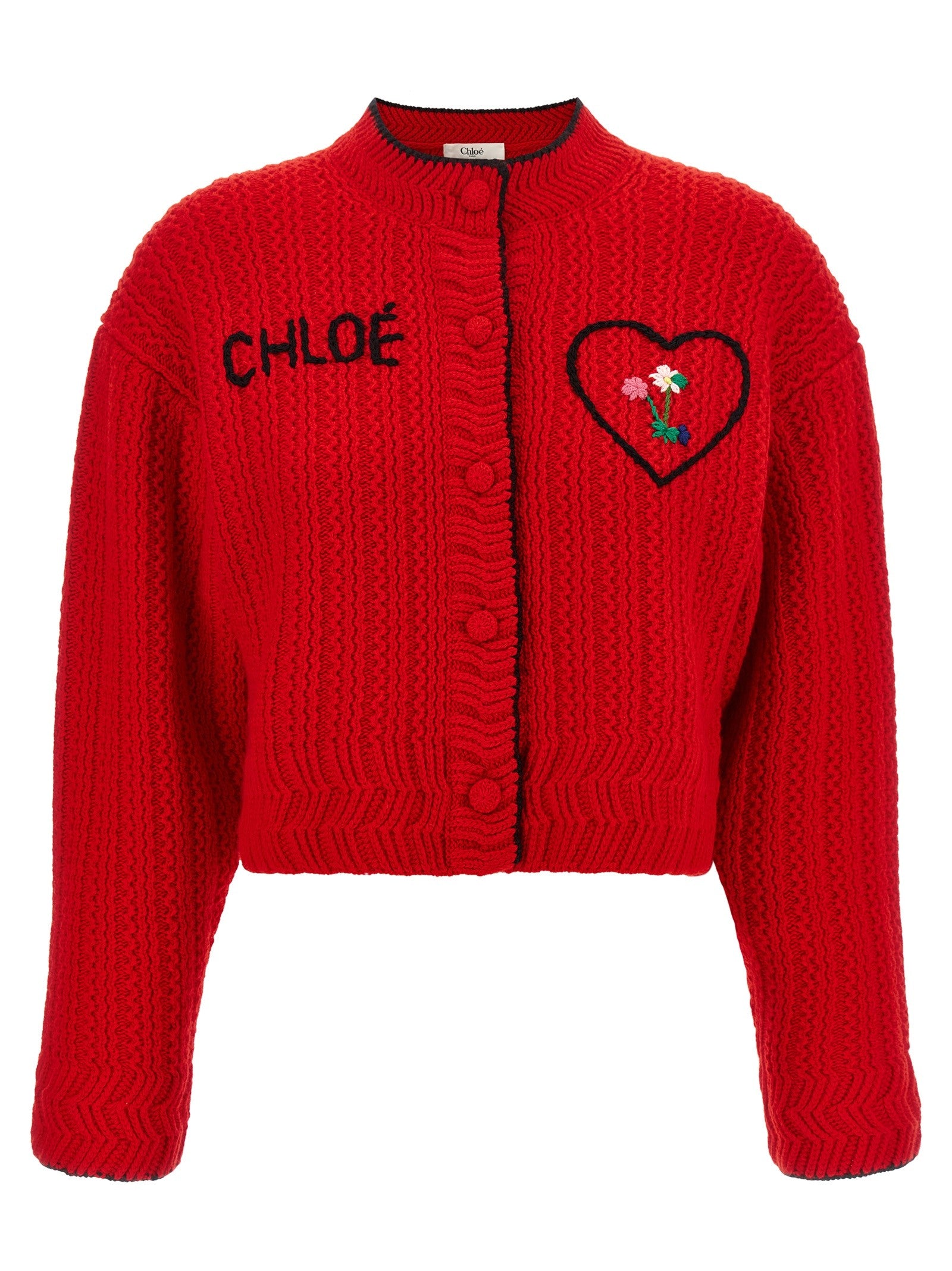 Chloé Embroidery Cardigan Red