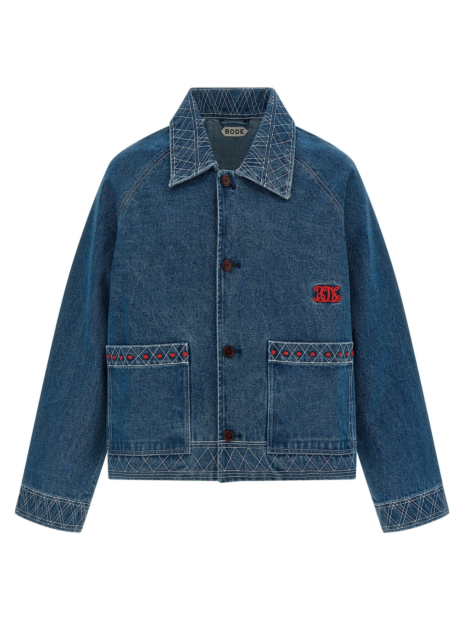 Bode Embroidery Denim Jacket Blue